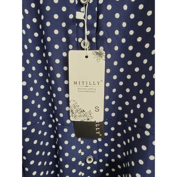 LRN Women's Small MITILLY Women's Summer Boho Polka Dot V Neck Swing Dress NEW - Picture 3 of 7